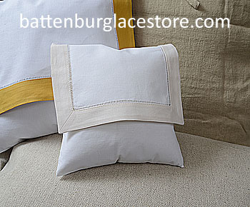 Envelope Pillow.Baby size 8 in. White with SHELL / IVORY trim.